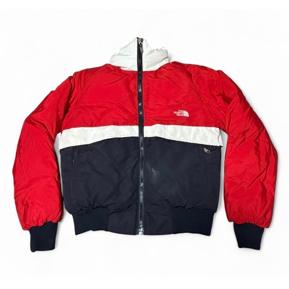 VTG The North Face Nuptse‎ Goose Down Jacket USA Made Youth Size 14 Red Black